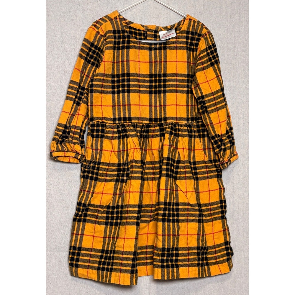 Hanna Andersson Girls Yellow Plaid Flannel Dress Long Sleeve Cotton 120 US‎ 6-7